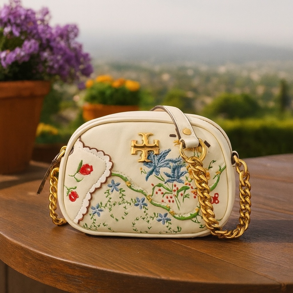 NEW Tory Burch Kira Afternoon Tea Floral Leather Small Crossbody Camera Bag